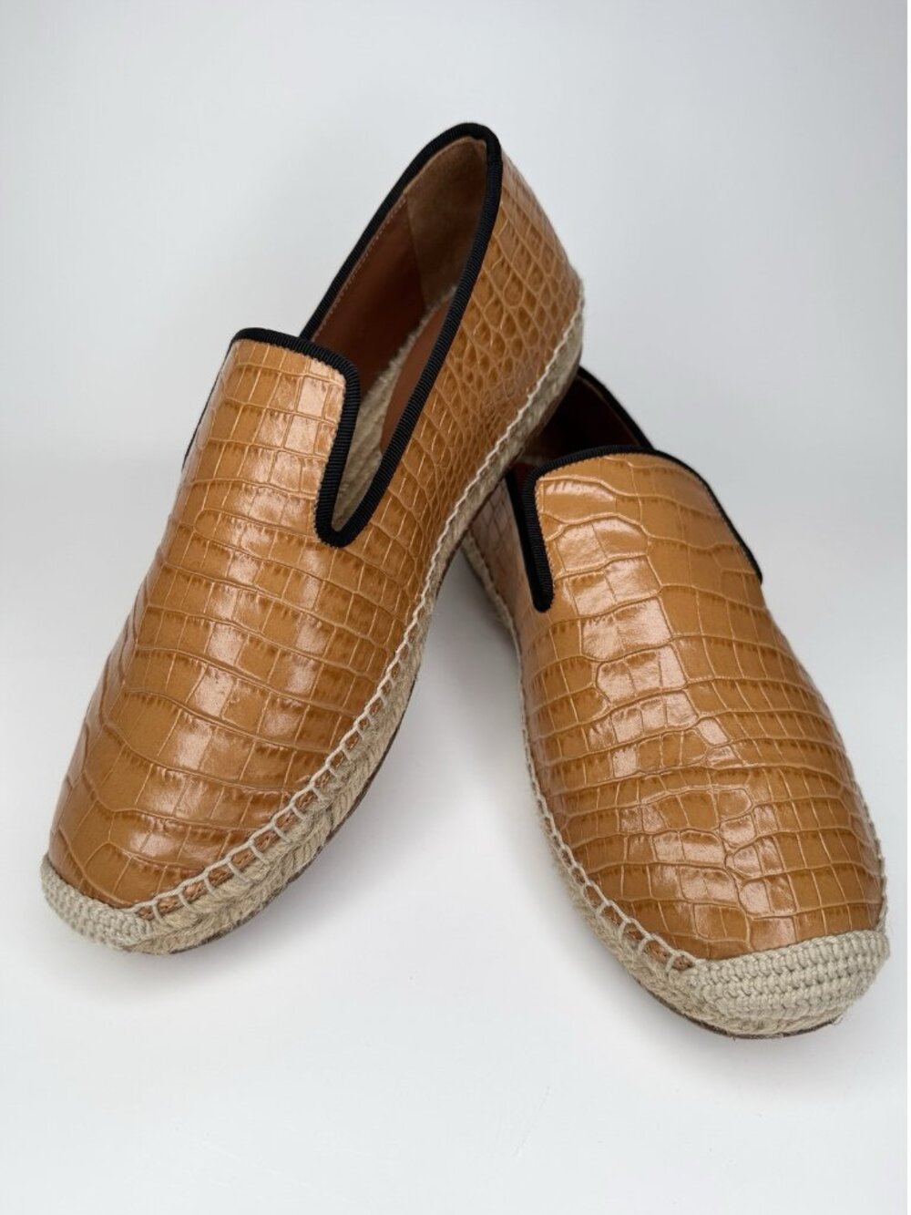 Celine Espadrilles Size 37 Us 7 Croc Embossed Brown Leather Shoes